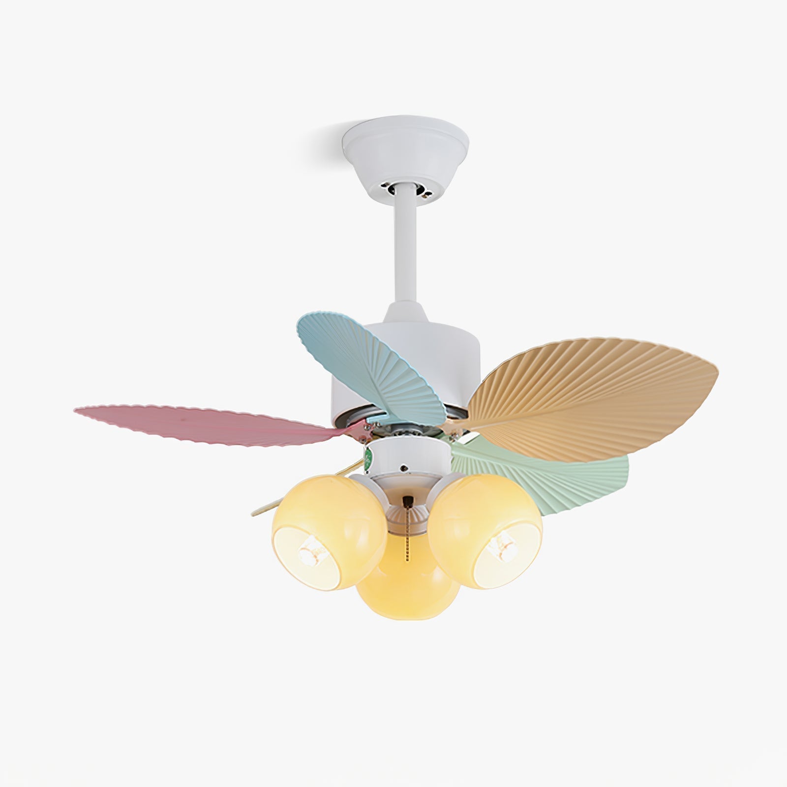 Ventilatore da soffitto Liora in vetro colorato, vista frontale