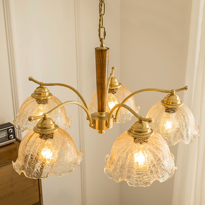 Arisha Vintage LED Metallo Legno Vetro Lux Lampadario Camera da letto Soggiorno