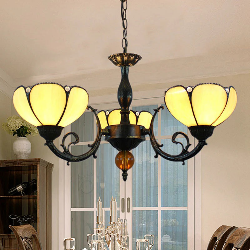 Tiffany Vintage Metallo/Vetro Lux Lampadario Giallo Camera da letto/Soggiorno