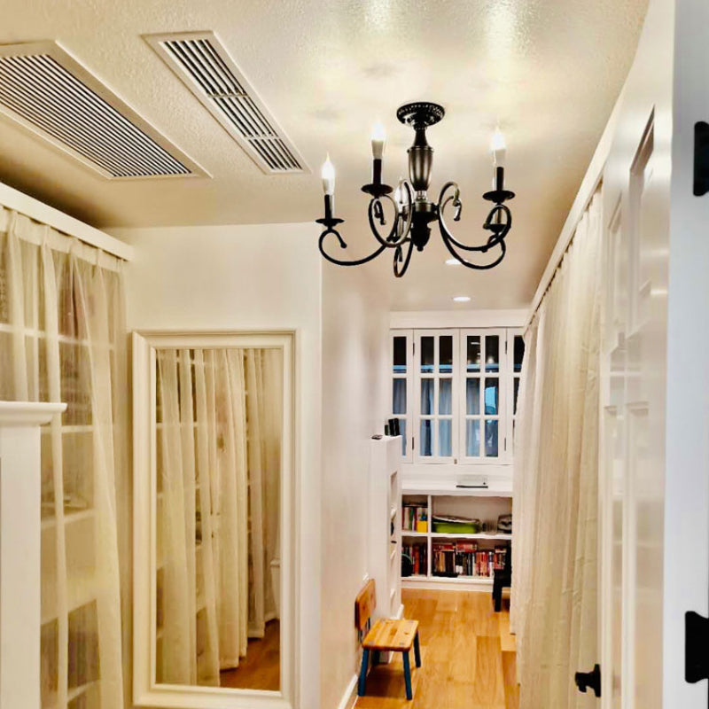 Silva Lampadario Creativo Retrò a Candele in Metallo Nero per Camera da Letto