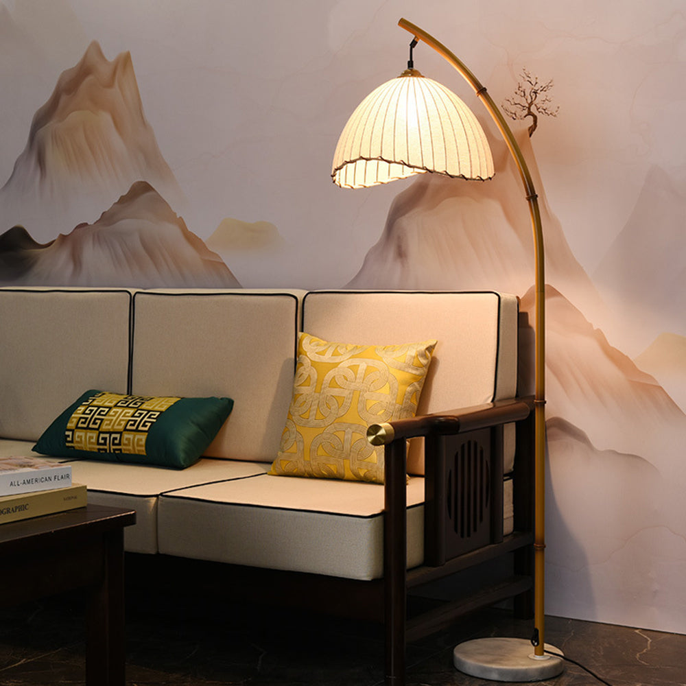 Muto Vintage LED Lampada da Terra Metallo/Tessuto/Bamboo Bianco