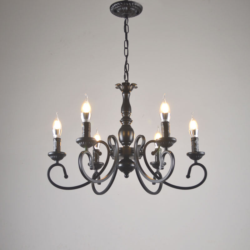 Silva Lampadario Creativo Retrò a Candele in Metallo Nero per Camera da Letto