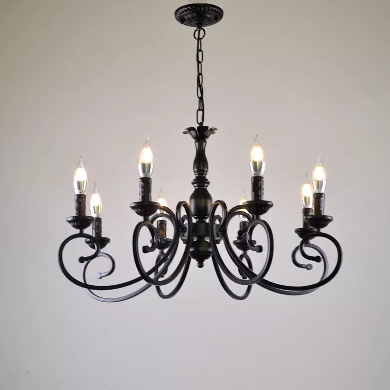 Silva Lampadario Creativo Retrò a Candele in Metallo Nero per Camera da Letto