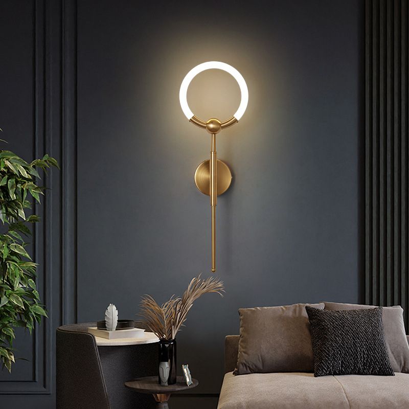 Arisha Moderno LED Anello Applique Specchio Metallo Acrilico Nero/Oro Soggiorno/Camera da Letto