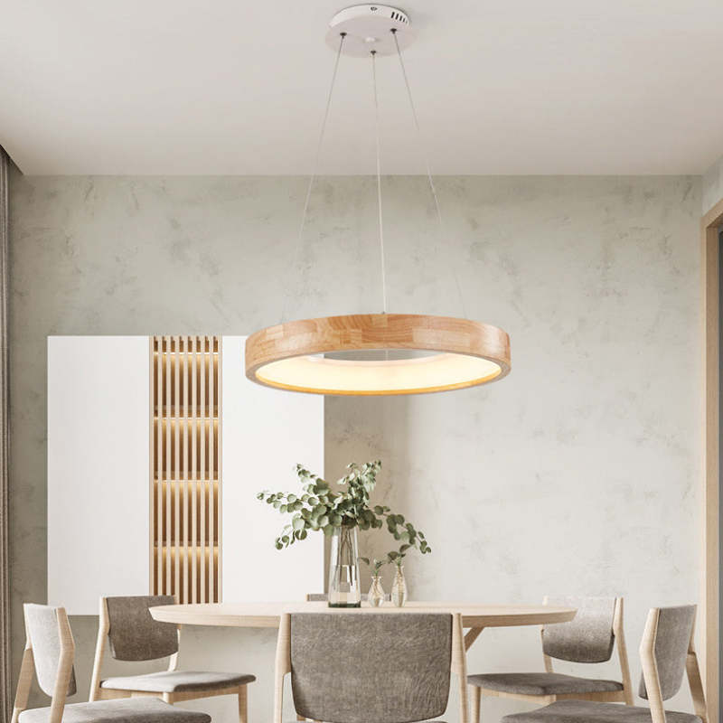 Muto Lampade a Sospensione Legno Bianco/Oro Anello Soggiorno Moderne
