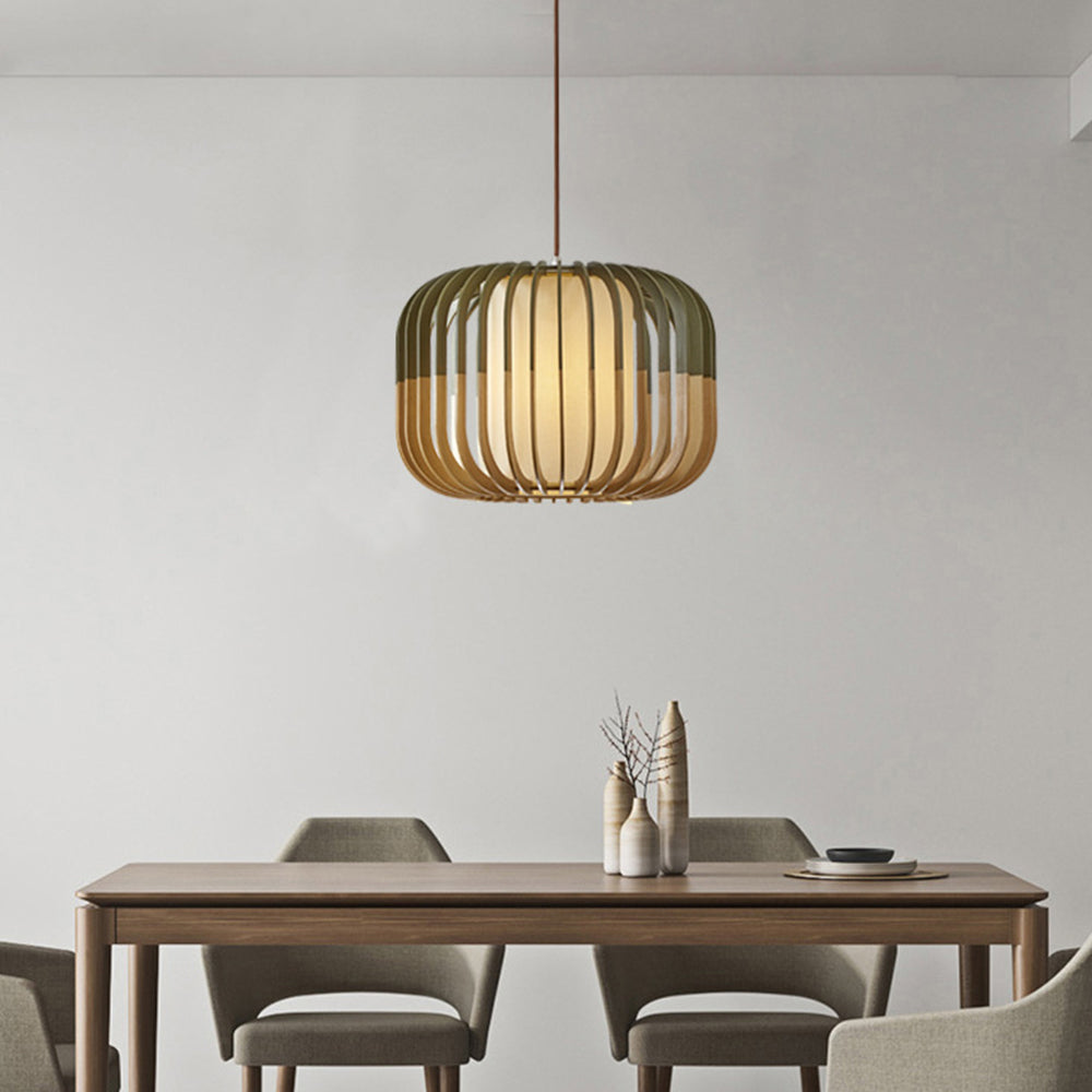 Muto Moderne LED Gabbia Lampade a Sospensione Legno Tessuto Oro Soggiorno/Camera da Letto