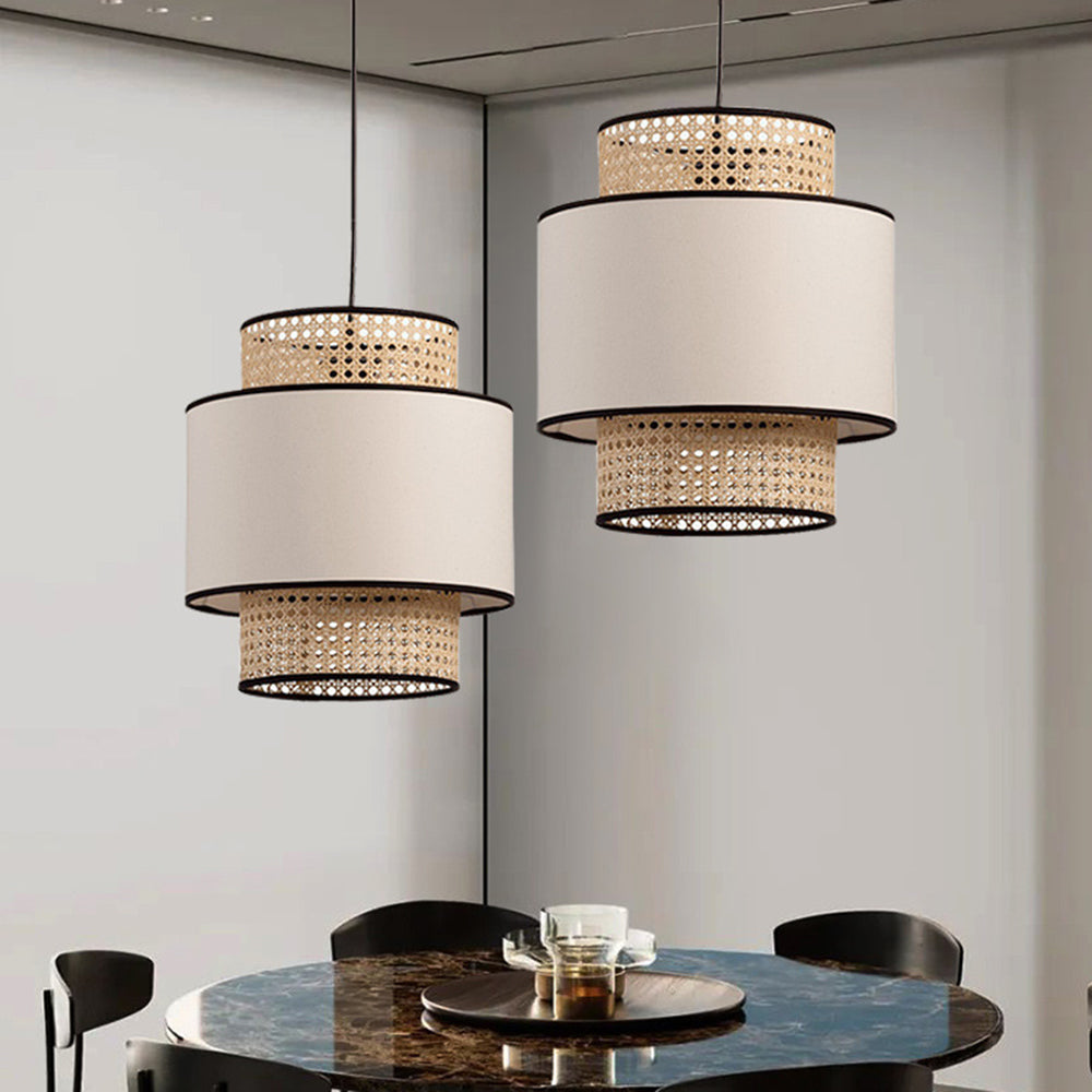 Ritta Naturale Beige LED Lampada a Sospensione Cilindrico Rattan Soggiorno/Camera da Letto/Sala da Pranzo