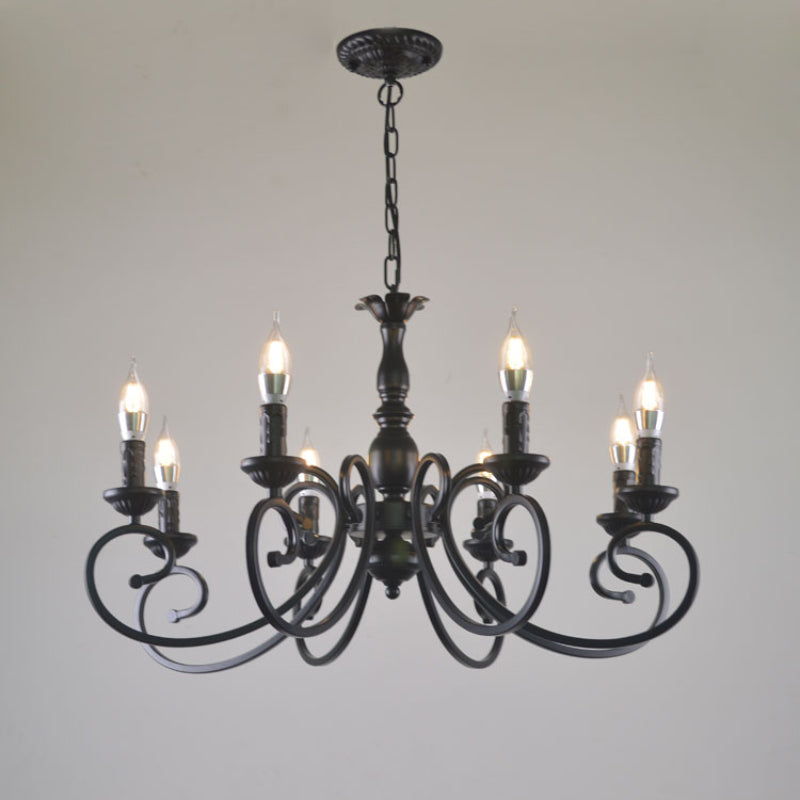 Silva Lampadario Creativo Retrò a Candele in Metallo Nero per Camera da Letto