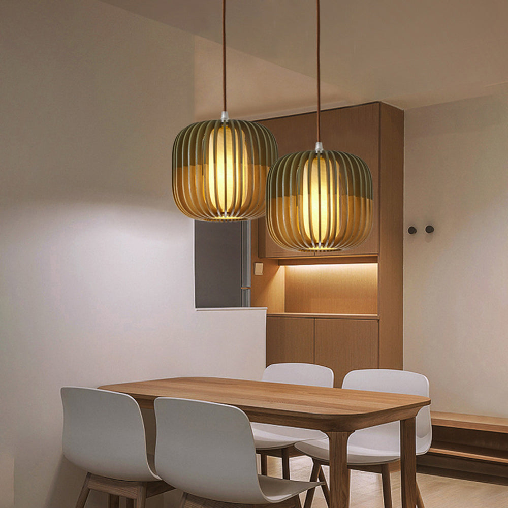 Muto Moderne LED Gabbia Lampade a Sospensione Legno Tessuto Oro Soggiorno/Camera da Letto
