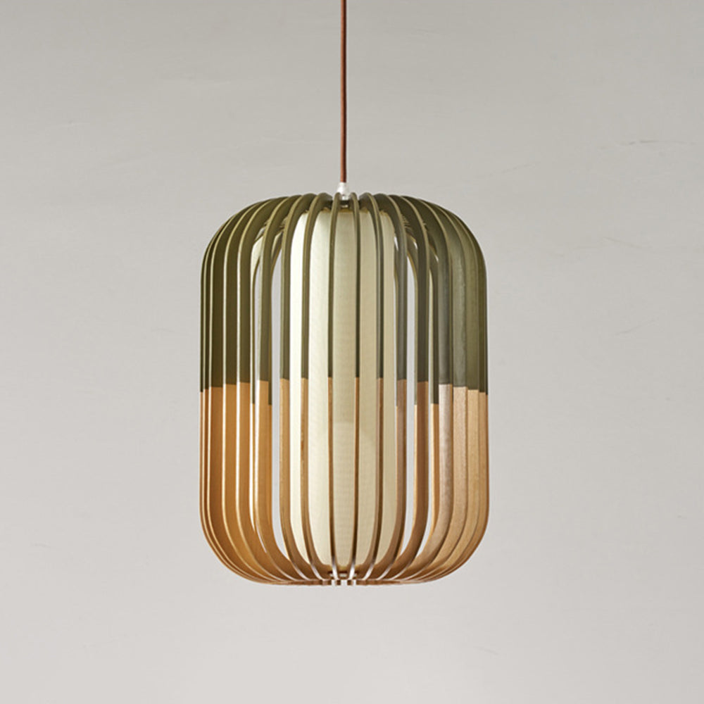 Muto Moderne LED Gabbia Lampade a Sospensione Legno Tessuto Oro Soggiorno/Camera da Letto
