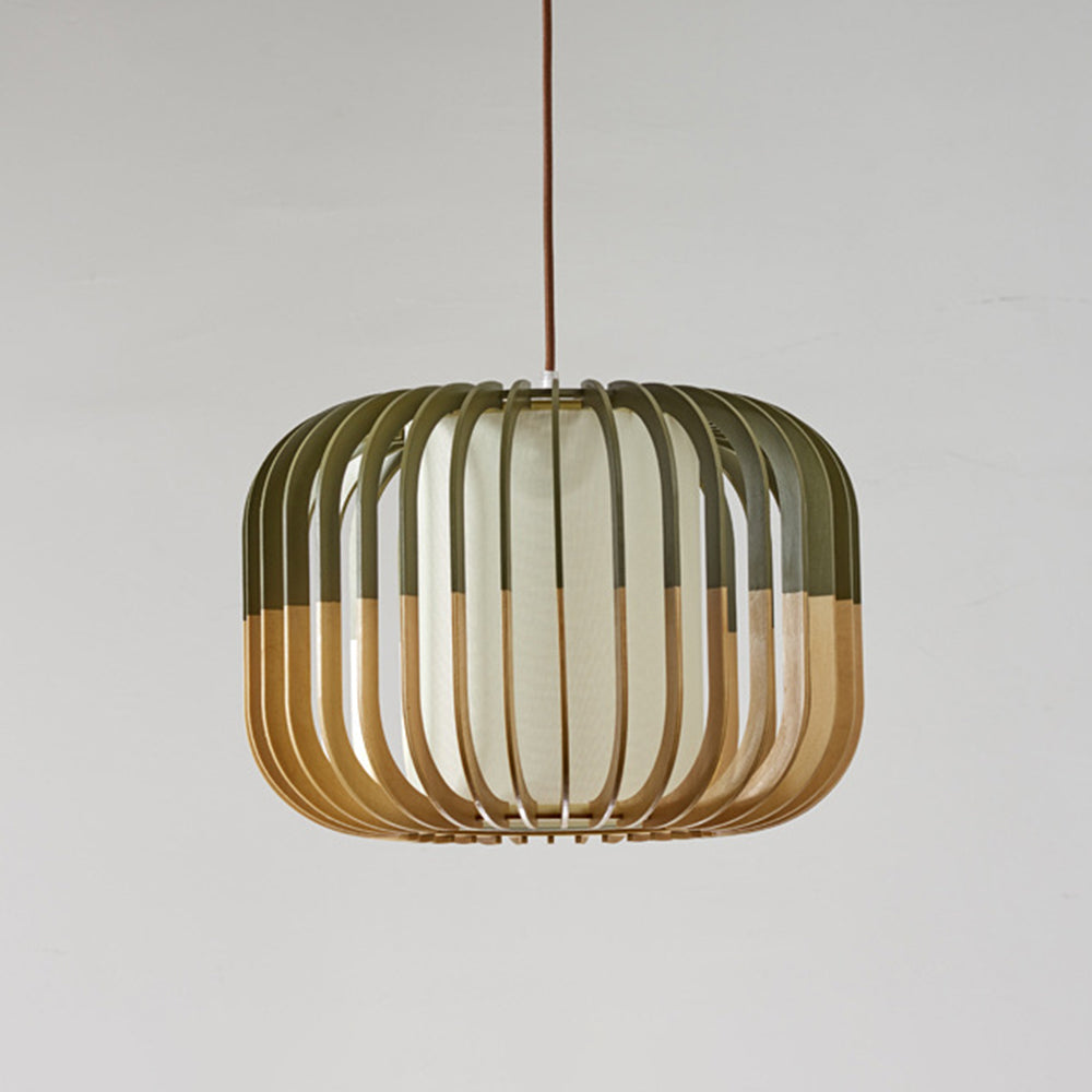 Muto Moderne LED Gabbia Lampade a Sospensione Legno Tessuto Oro Soggiorno/Camera da Letto