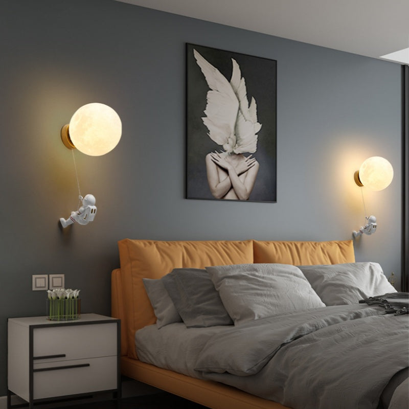Aria Moderno Luna LED Applique Bianco Resina Camera dei Bambini