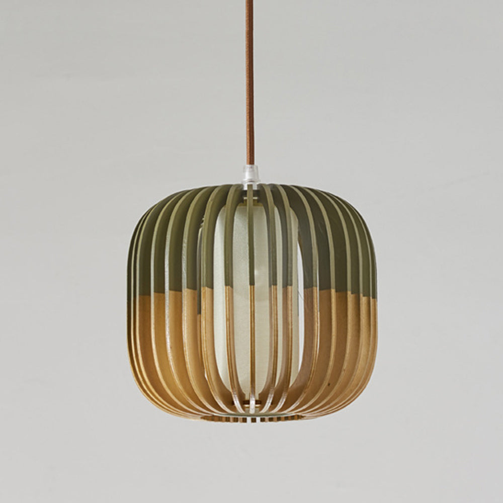 Muto Moderne LED Gabbia Lampade a Sospensione Legno Tessuto Oro Soggiorno/Camera da Letto
