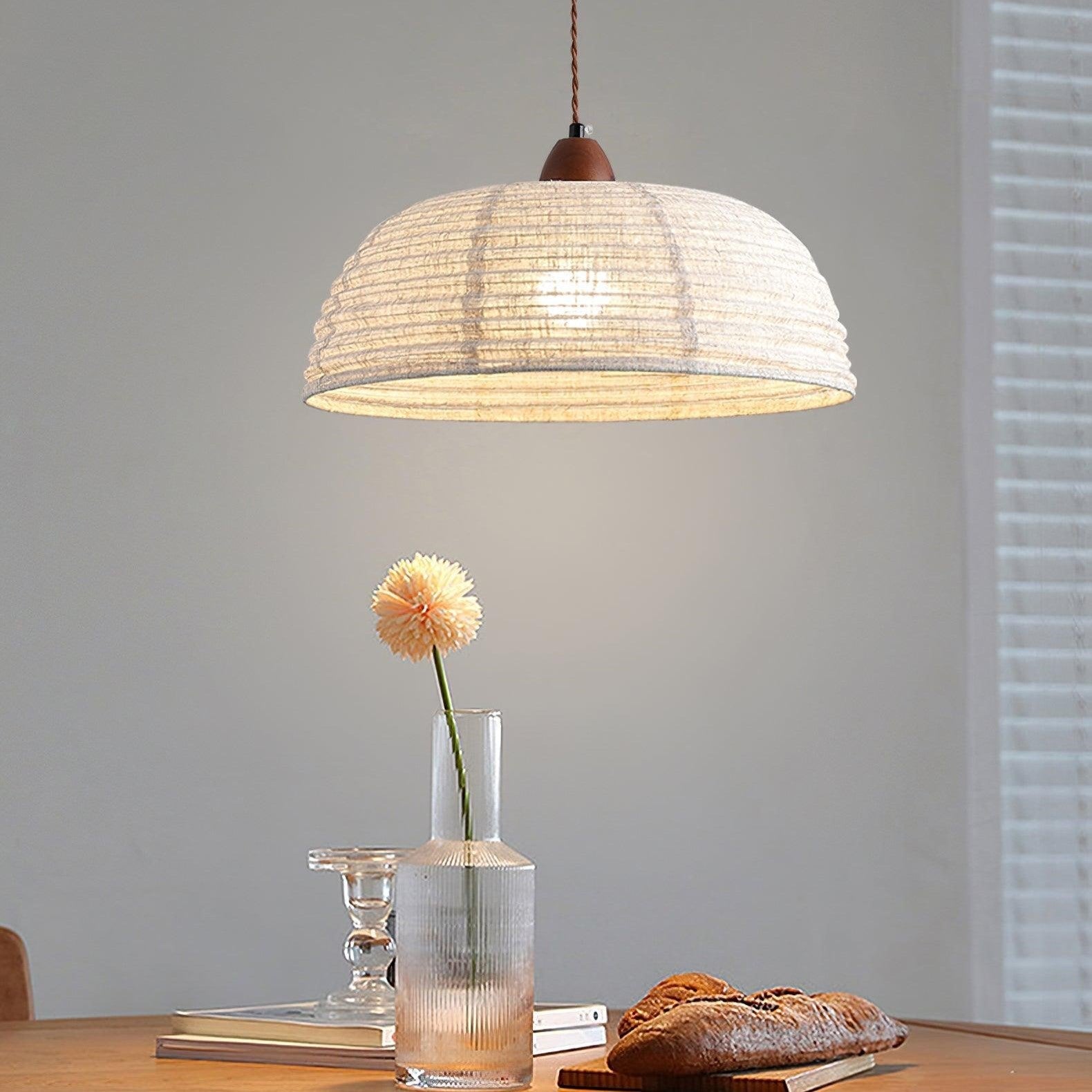 Ritta Retro Lanterna Bianco Legno Stoffa Lampade a Sospensione Studio Cucina