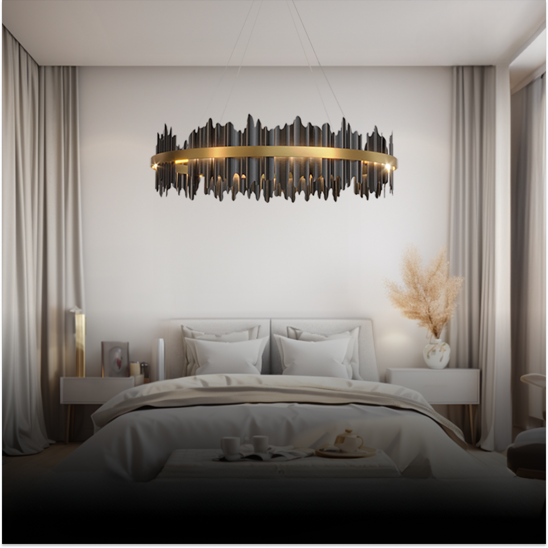 Kristy Design Moderno LED Metallo Vetro Lampadari Nero Oro