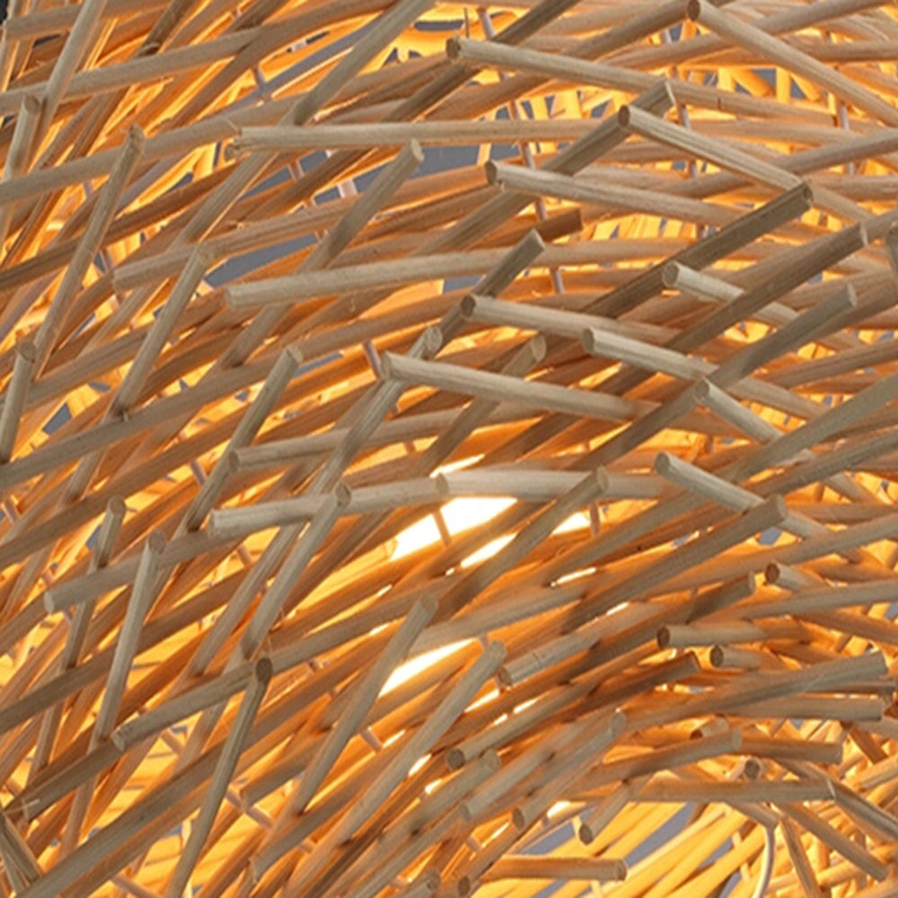 Muto Nido Uccelli Legno Rattan Lampade a Sospensione Marrone Legno