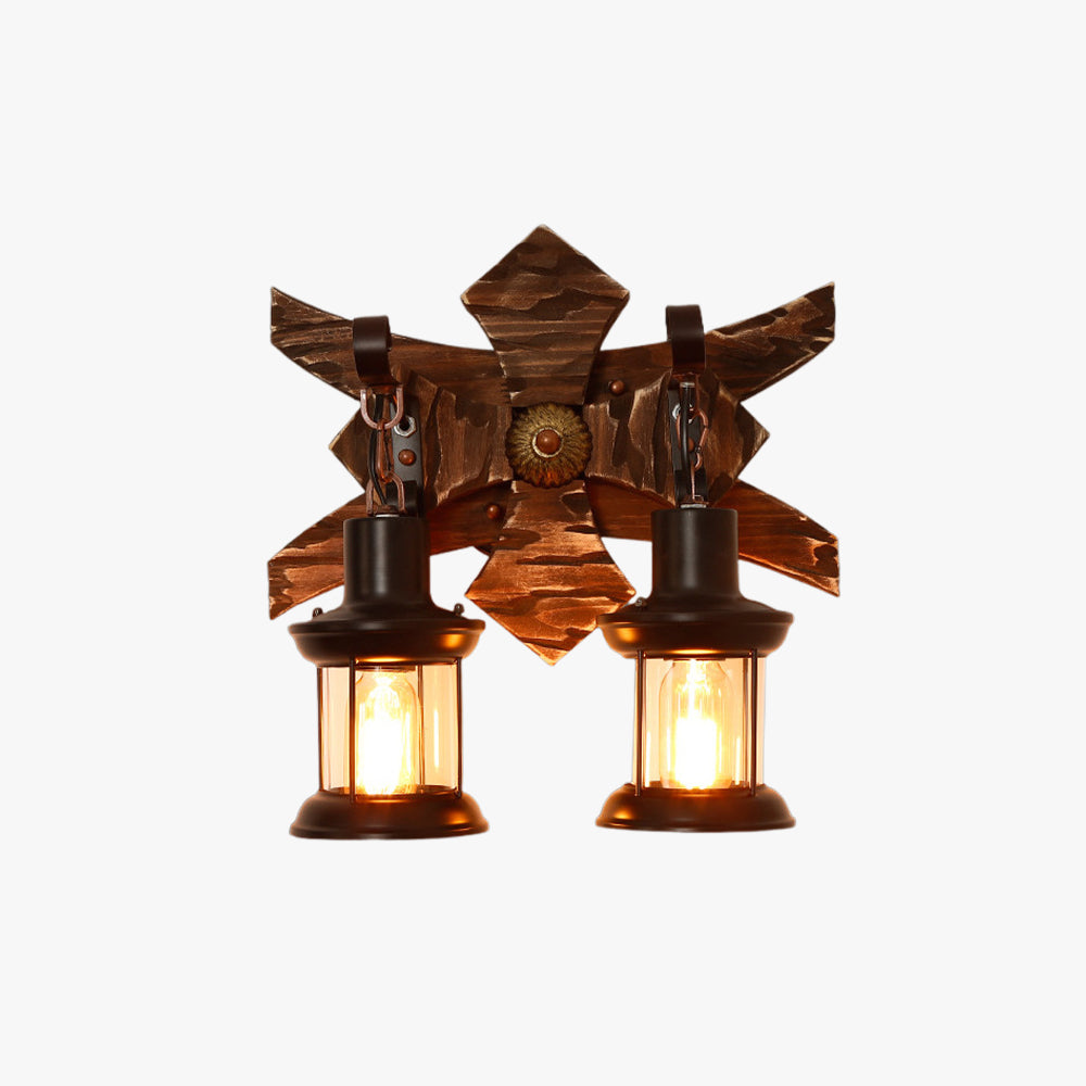 Epoch Decorativa Vintage LED Applique Legno Lanterna Doppia Luce Soggiorno/Camera da Letto