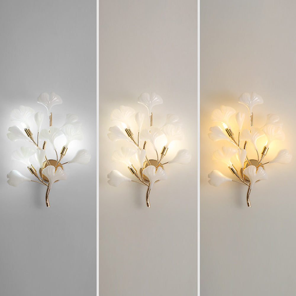 Olivia Design LED Bellissimo Ginkgo Biloba Applique Ceramica Metallo Bianco/Oro Soggiorno/Camera da Letto