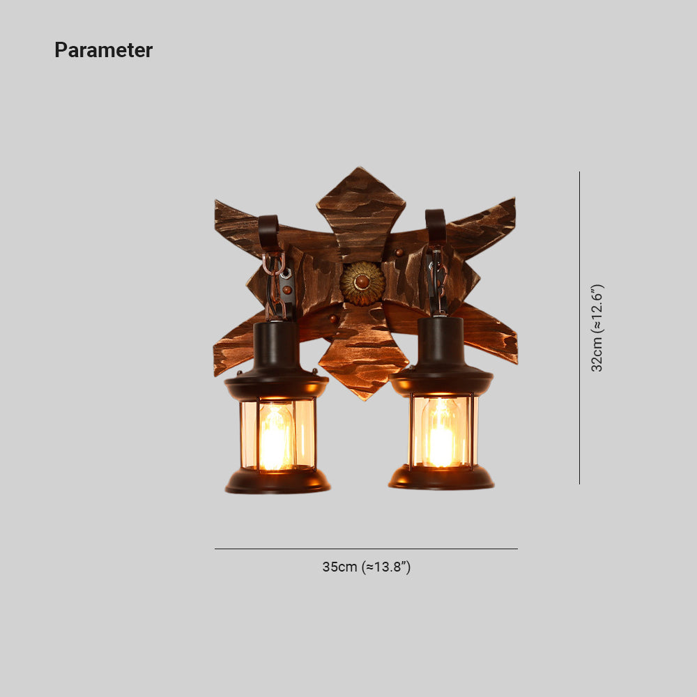 Epoch Decorativa Vintage LED Applique Legno Lanterna Doppia Luce Soggiorno/Camera da Letto