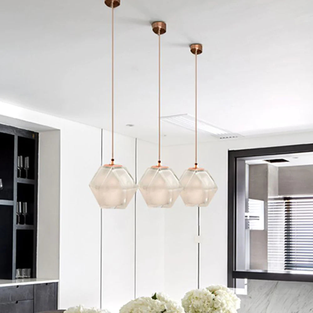Valentina Moderno Vetro Multi Poligonale Lampade a Sospensione Bianco/Grigio Fumé/Oro Rosa