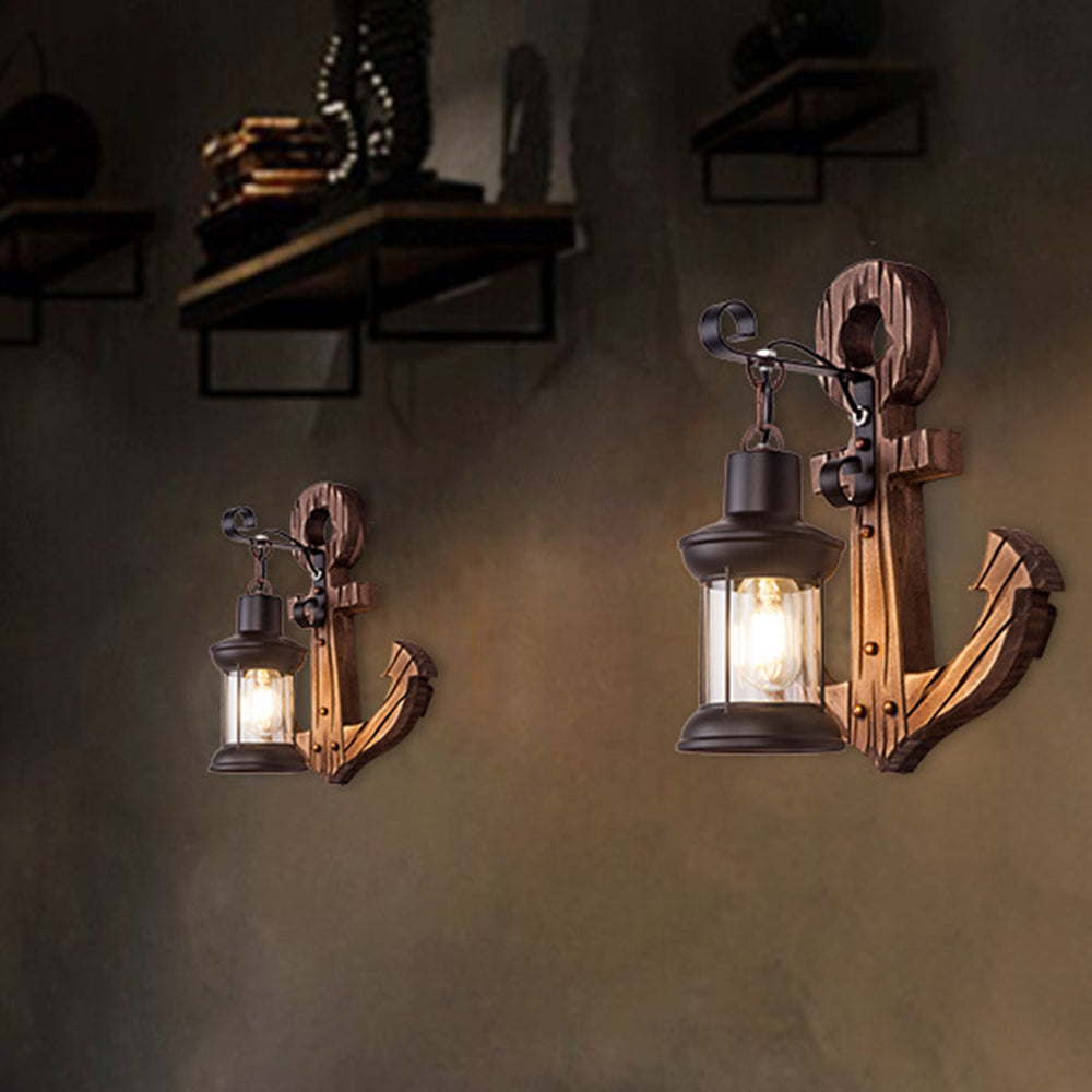 Epoch Vintage LED Ancora Applique Metallo Legno Lanterna Bianco/Marrone Soggiorno/Camera da Letto