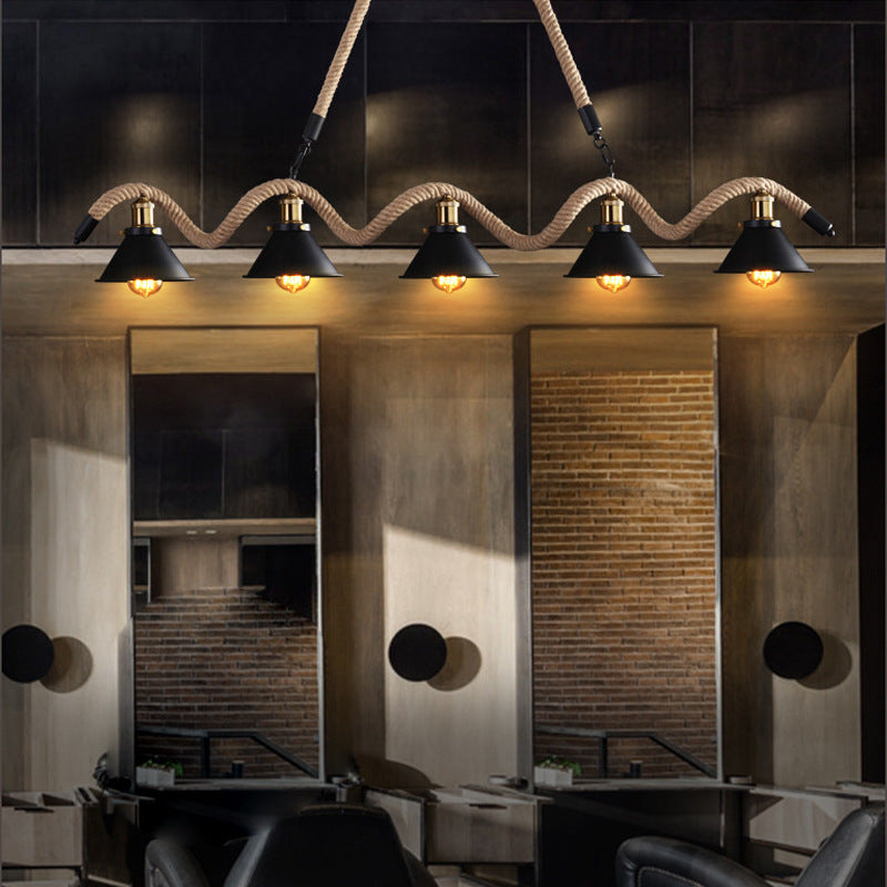 Epoch Vintage Metallo/Corda LED Sospensione Nero Soggiorno/Bar/Ristorante