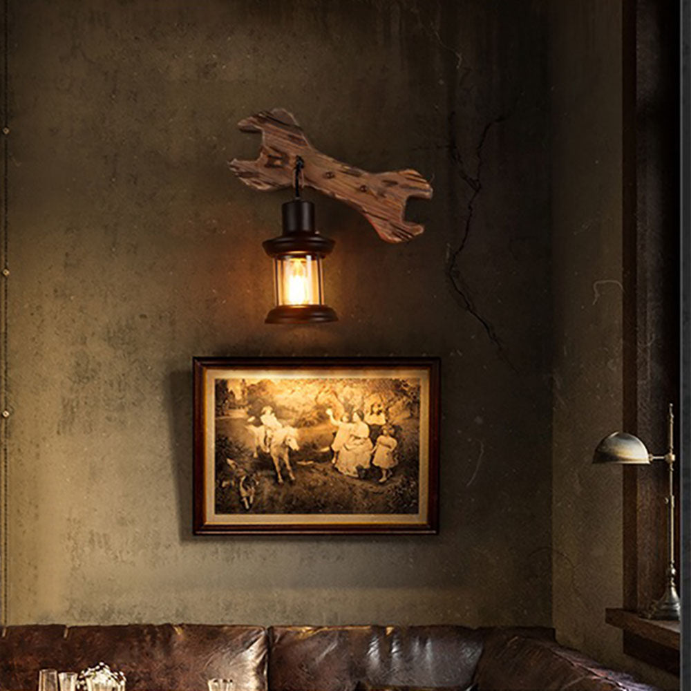 Epoch Vintage LED Design Lanterna Chiavi Applique Legno Metallo Soggiorno/Camera da Letto