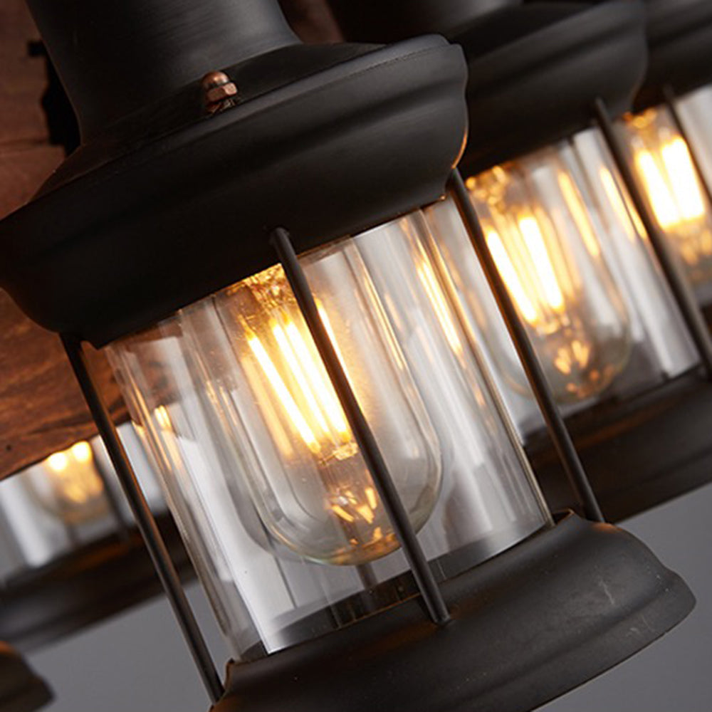 Epoch Retro LED Industriale Lampade a Sospensione Timone Metallo Legno Soggiorno