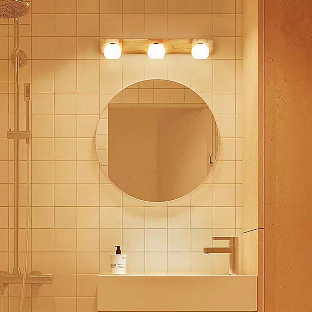 Muto Moderni LED Piccolo Applique Vanità Specchio Sfera Legno Bagno