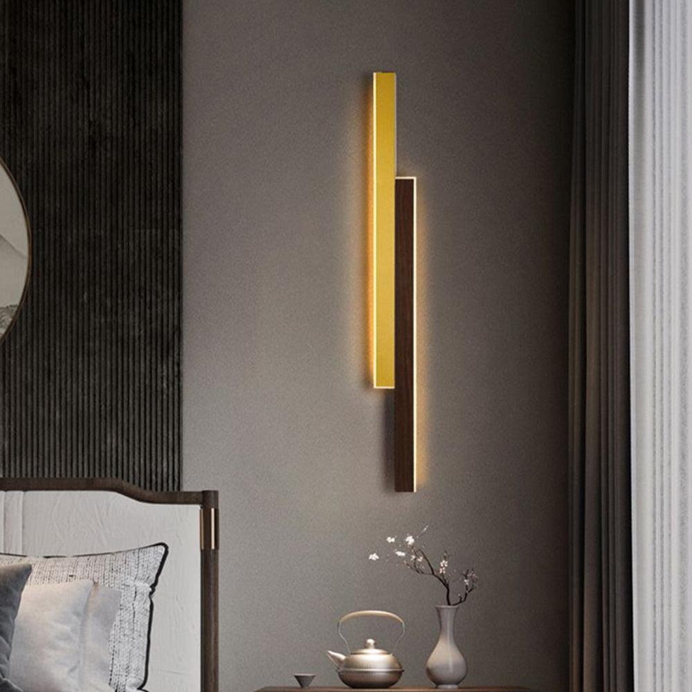 Muto Design LED Applique Metallo Acrilico Marrone/Legno Duo-Lineare Bagno