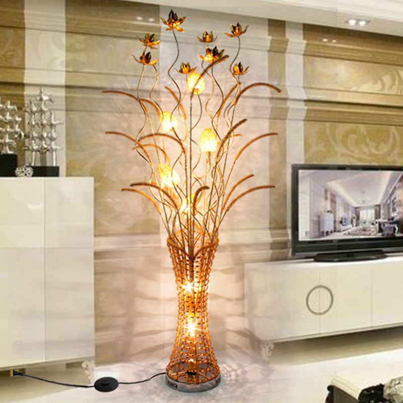 Arisha Design LED Lampade da Terra Arte Deco Vaso Fiore Oro Lusso Metallo Soggiorno/Camera da Letto