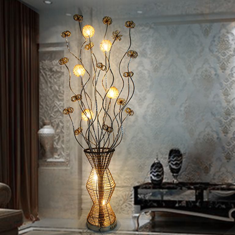 Arisha Design LED Lampade da Terra Arte Deco Metallo Vaso Oro Fiore Soggiorno/Camera da Letto