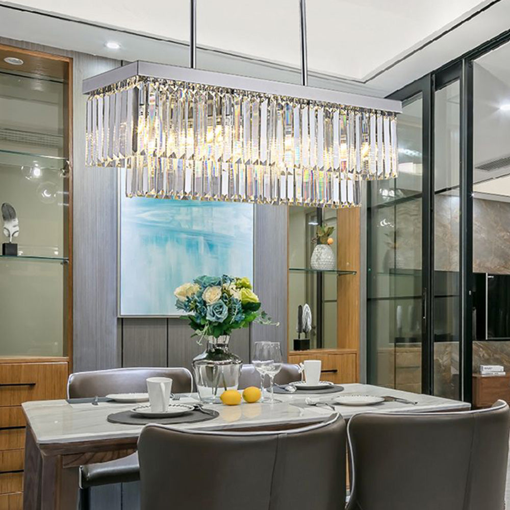 Kristy Design LED Lampadario Rettangolare d'Arte Moderna in Cristallo/Metallo Argento Soggiorno/Camera da Letto
