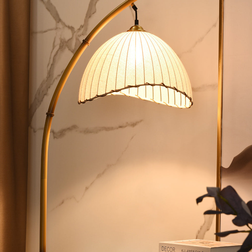 Muto Vintage LED Lampada da Terra Metallo/Tessuto/Bamboo Bianco