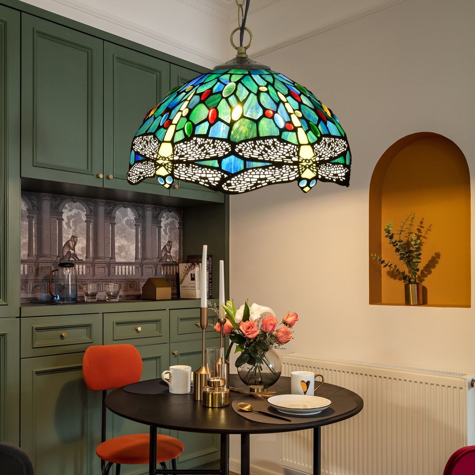 Tiffany Vintage Metallo/Vetro Sospensione Soggiorno/Ristorante
