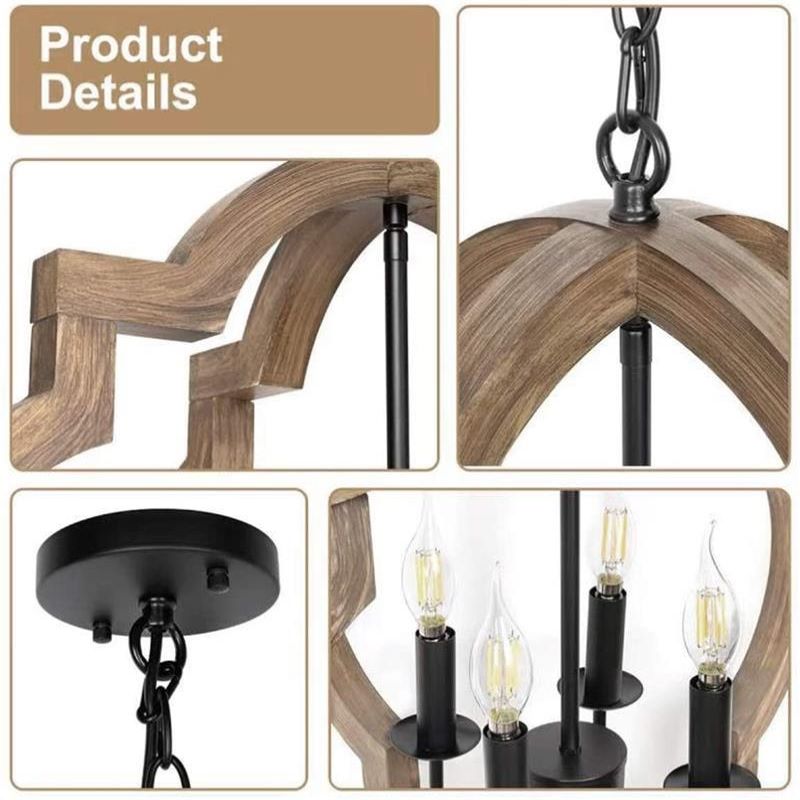 Silva Vintage Metallo/Legno Lux Lampadario Nero Camera da letto/Soggiorno