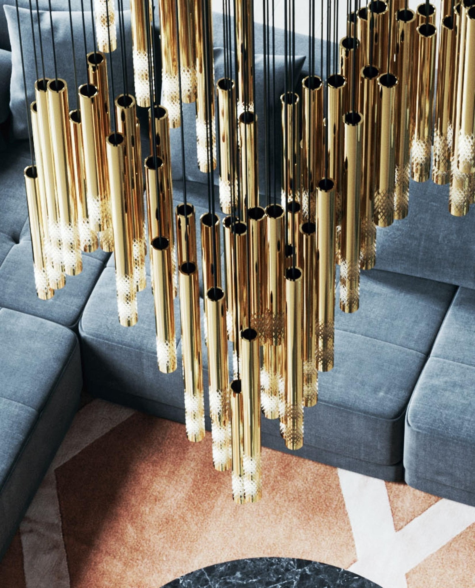 Ovynira Gold Rod Chandelier - Blowlighting