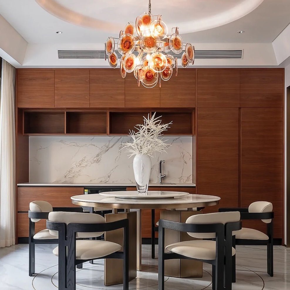 Aurora Chandelier Murano Glass Disc Mid Century - Blowlighting