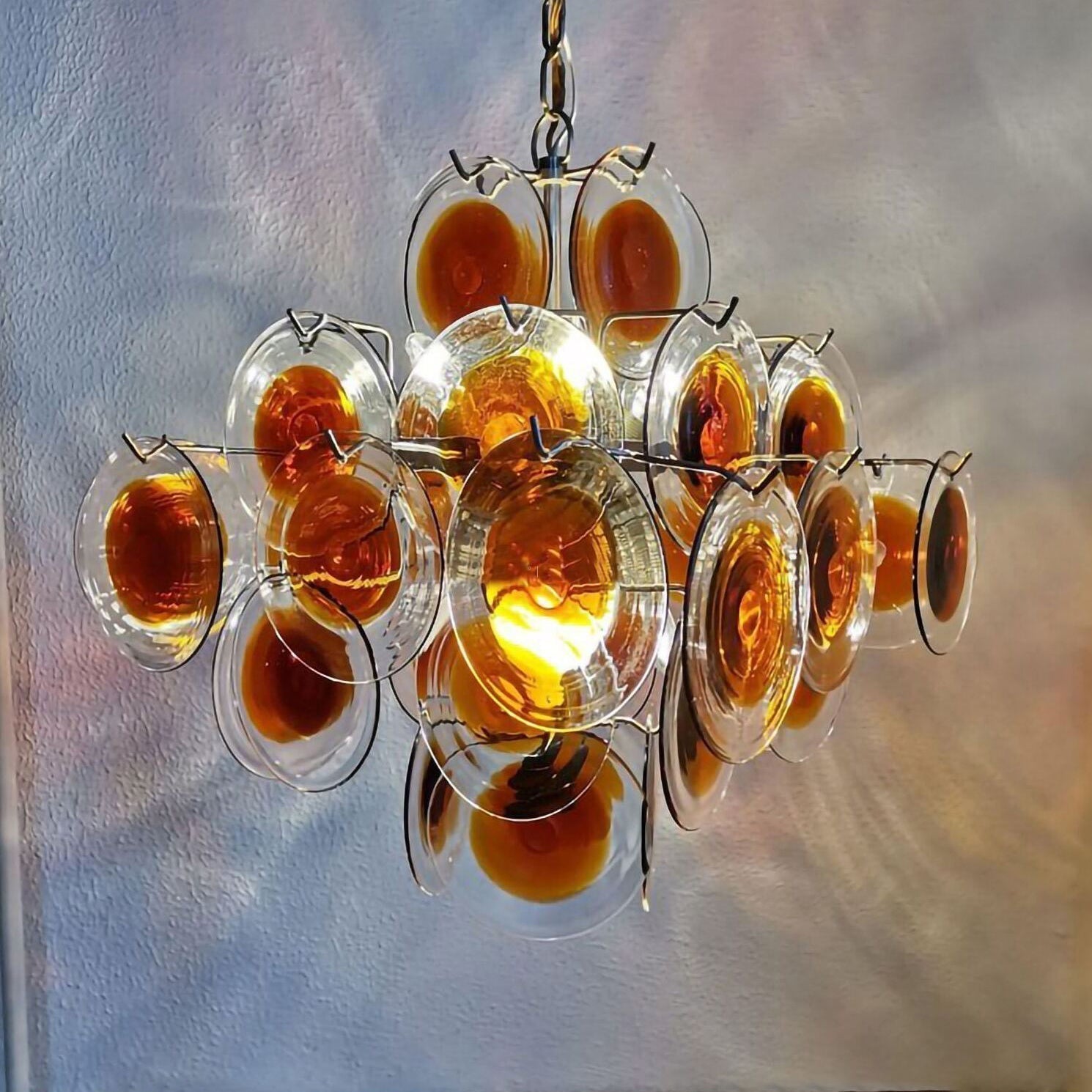 Aurora Chandelier Murano Glass Disc Mid Century - Blowlighting