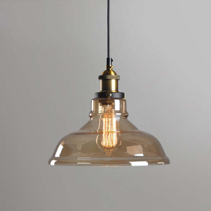 Arisha Industriale LED Lampada a Sospensione Vetro Chiaro/Ambra/Grigio Fumo