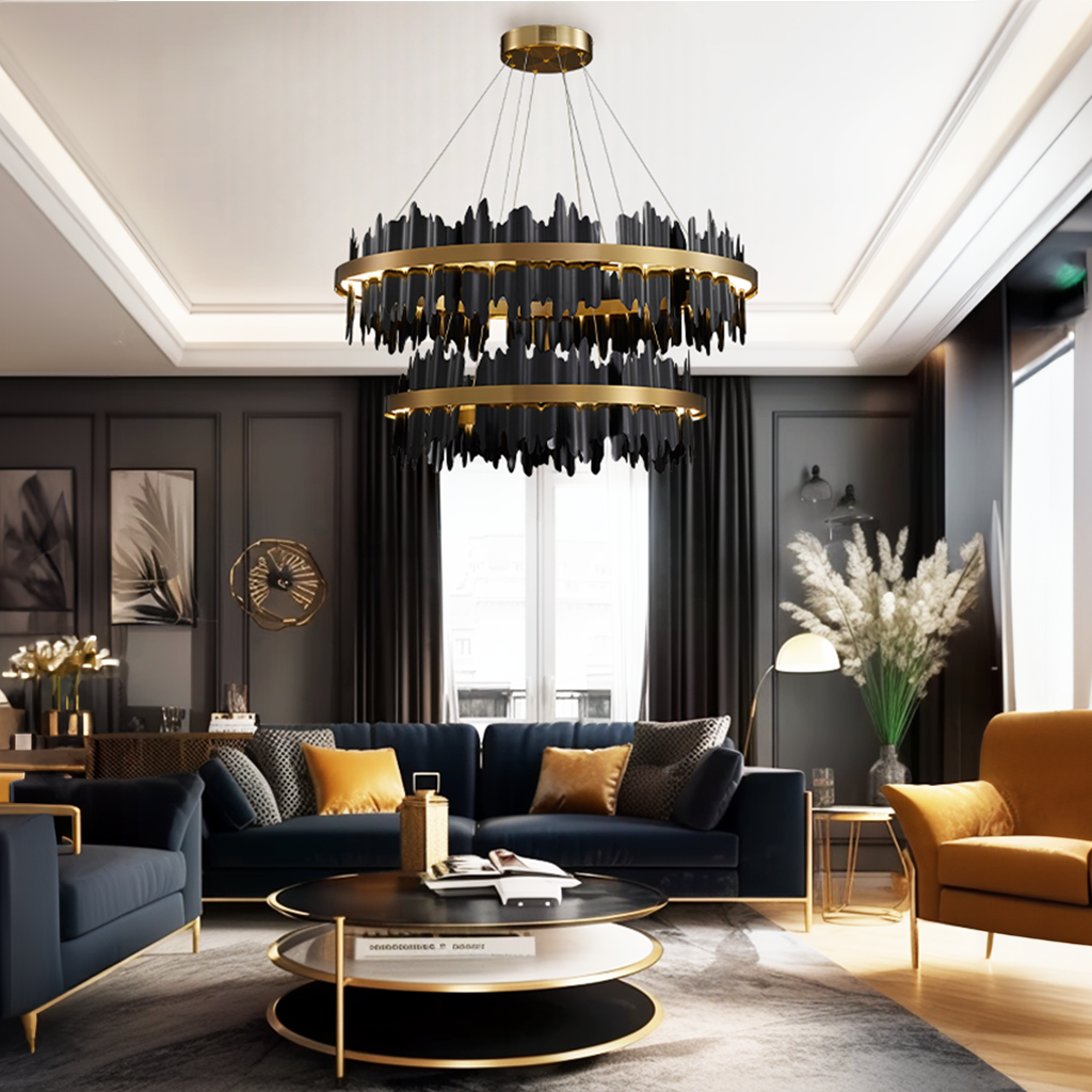 Kristy Design Moderno LED Metallo Vetro Lampadari Nero Oro