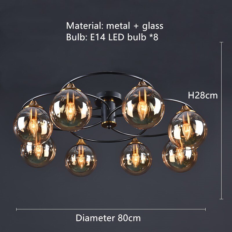 Valentina Moderno LED Sfera Plafoniera Vetro Grigio/Ambra Metallo Acrilico Sala da Pranzo