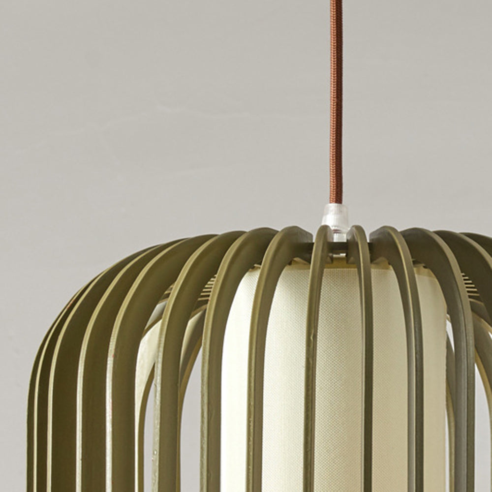 Muto Moderne LED Gabbia Lampade a Sospensione Legno Tessuto Oro Soggiorno/Camera da Letto