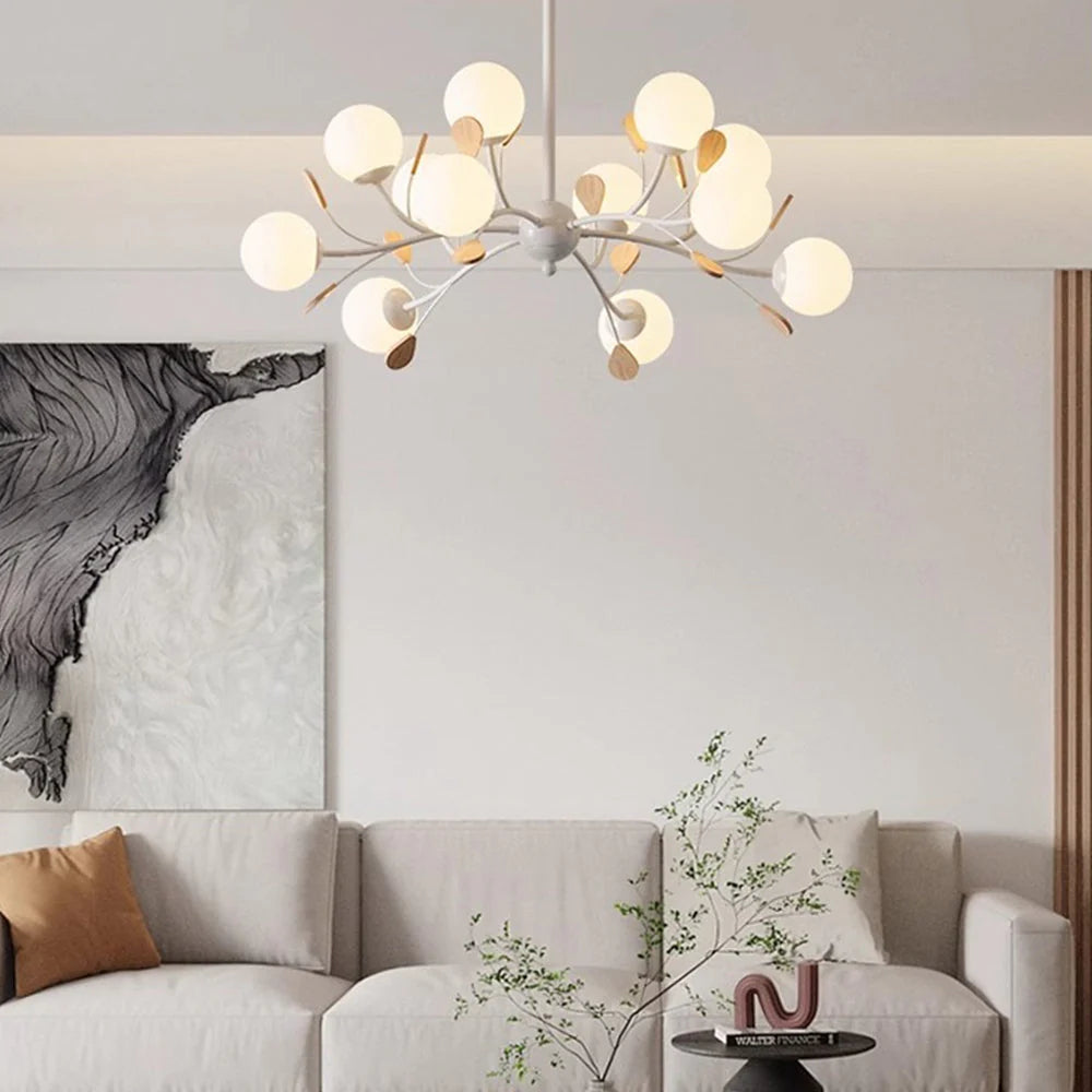 Valentina Moderno Metallo Legno Vetro Lux Lampadario Bianco Camera da letto