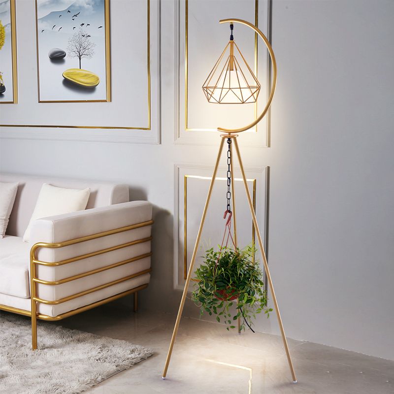 Tiffany Design LED Diamante Gabbia Lampade da Terra Metallo Nero/Oro Soggiorno/Camera da Letto