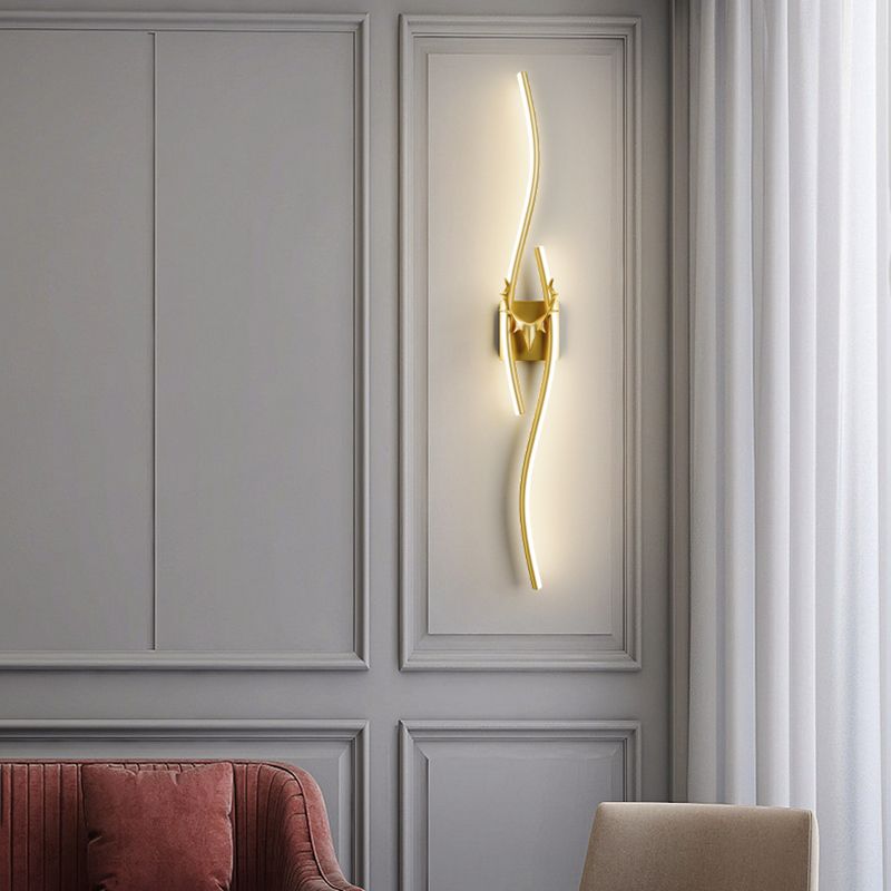 Arisha Minimalismo Lineare Onda Design LED Applique Metallo Oro Specchio Bagno