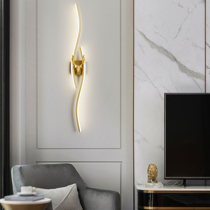 Arisha Minimalismo Lineare Onda Design LED Applique Metallo Oro Specchio Bagno