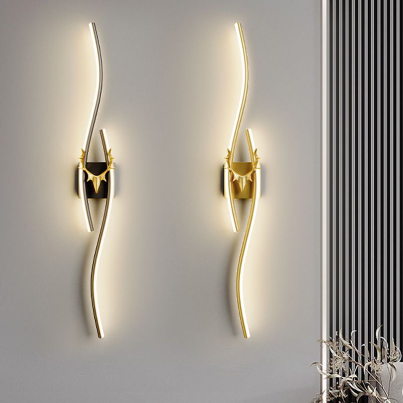 Arisha Minimalismo Lineare Onda Design LED Applique Metallo Oro Specchio Bagno