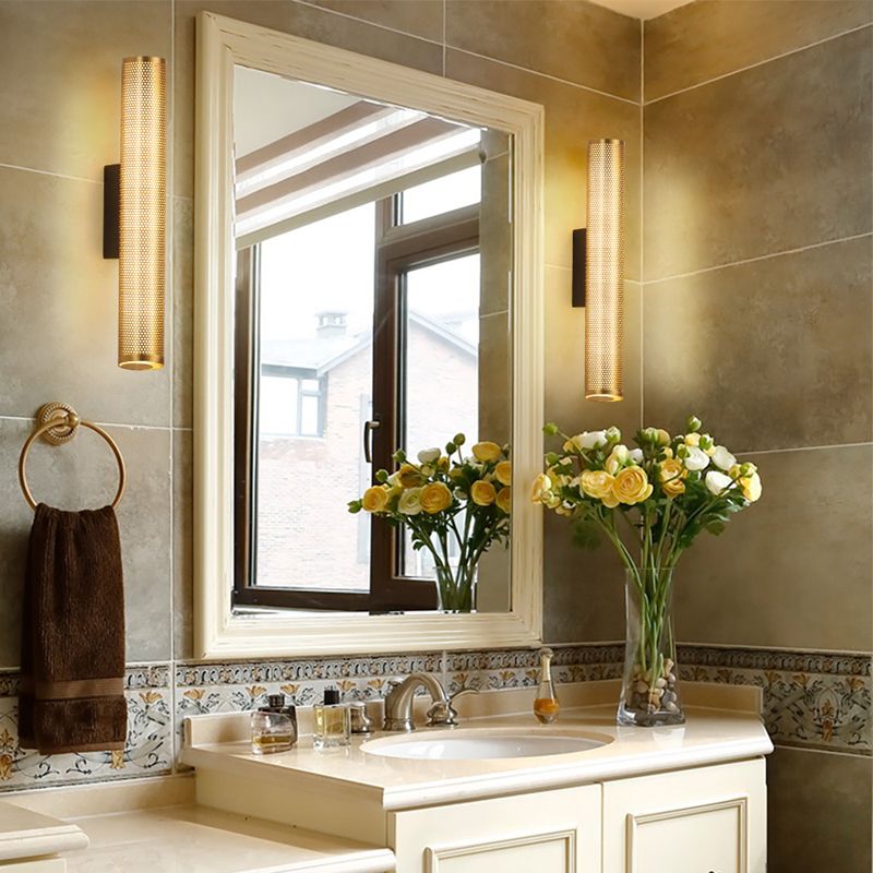 Arisha Moderno Classico LED Cilindrico Applique Metallo Oro Specchio Bagno