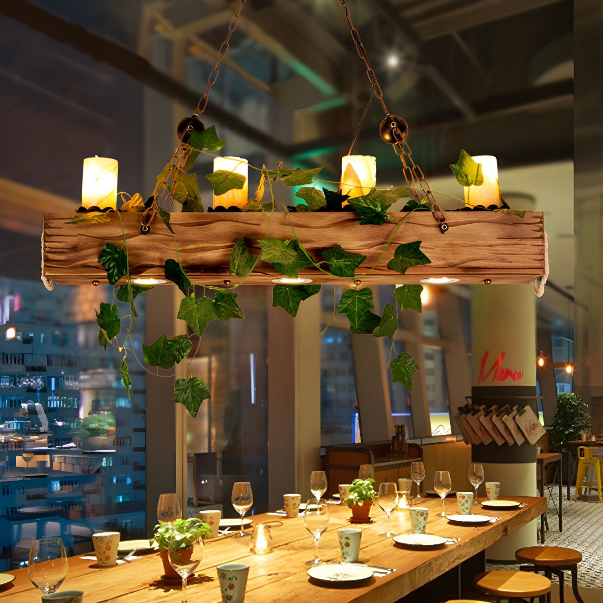 Epoch Rustica Legno Vetro Lampade a sospensione Sala da Pranzo
